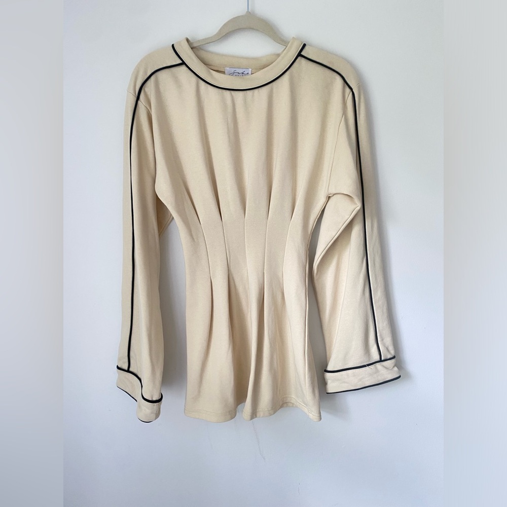 Sabo Skirt Cream Mini Dress with Black Trim
